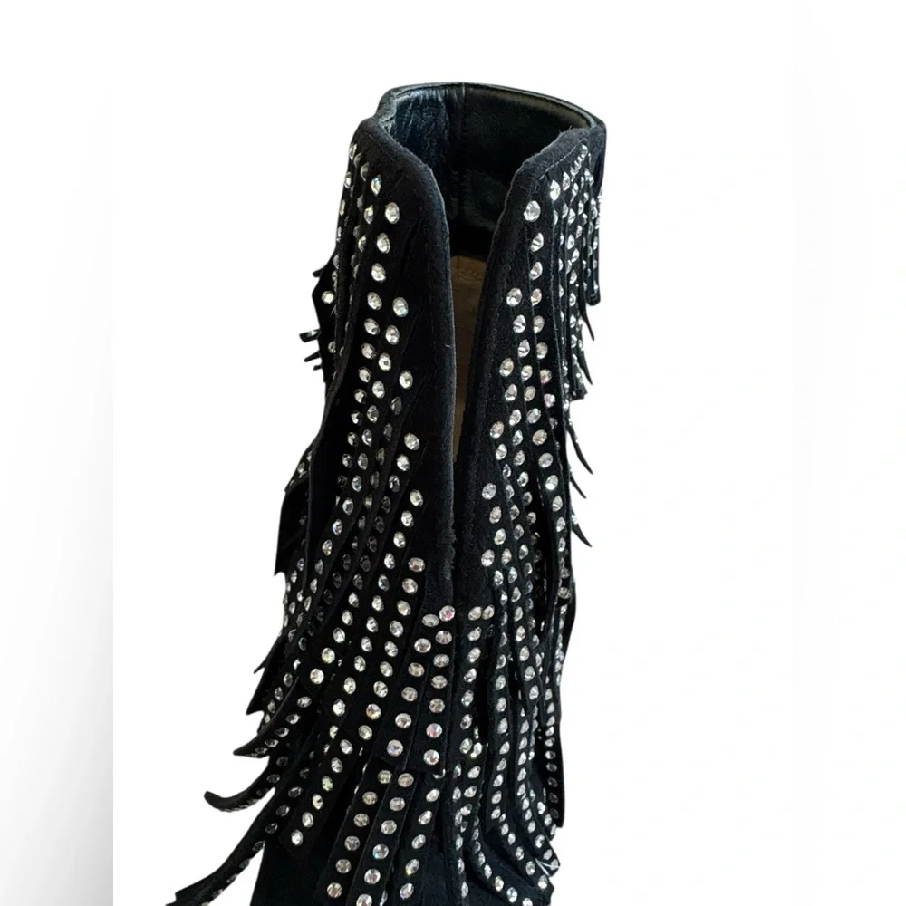 Sergio Rossi Black Ankle Boots with Silver Fringe - Picture 10 of 16